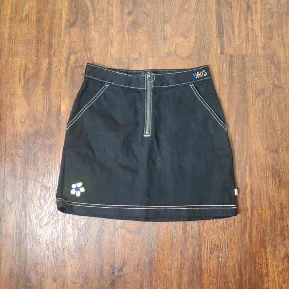 VANS Black Y2K Skirt with Contrast Stitching Patches Front Zipper, Small - Picture 1 of 7